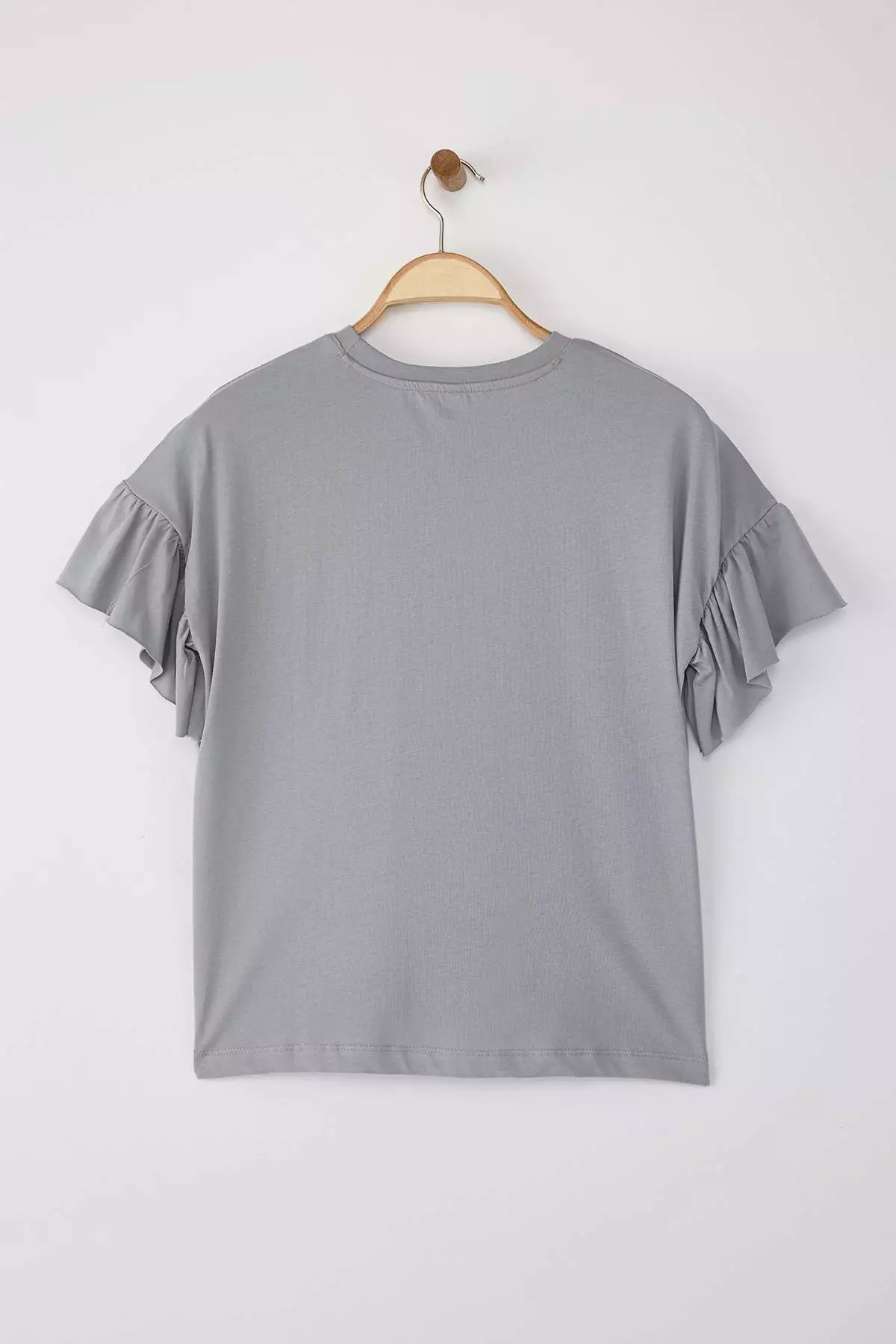 Ruffle Detailed Crew Neck T-Shirt