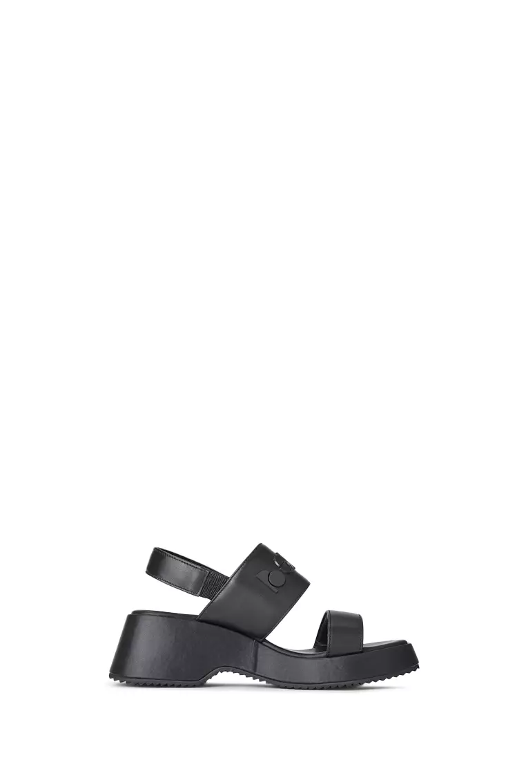 Discount on Bonia  shoes - SKU: Black Dama Wedge Sandals