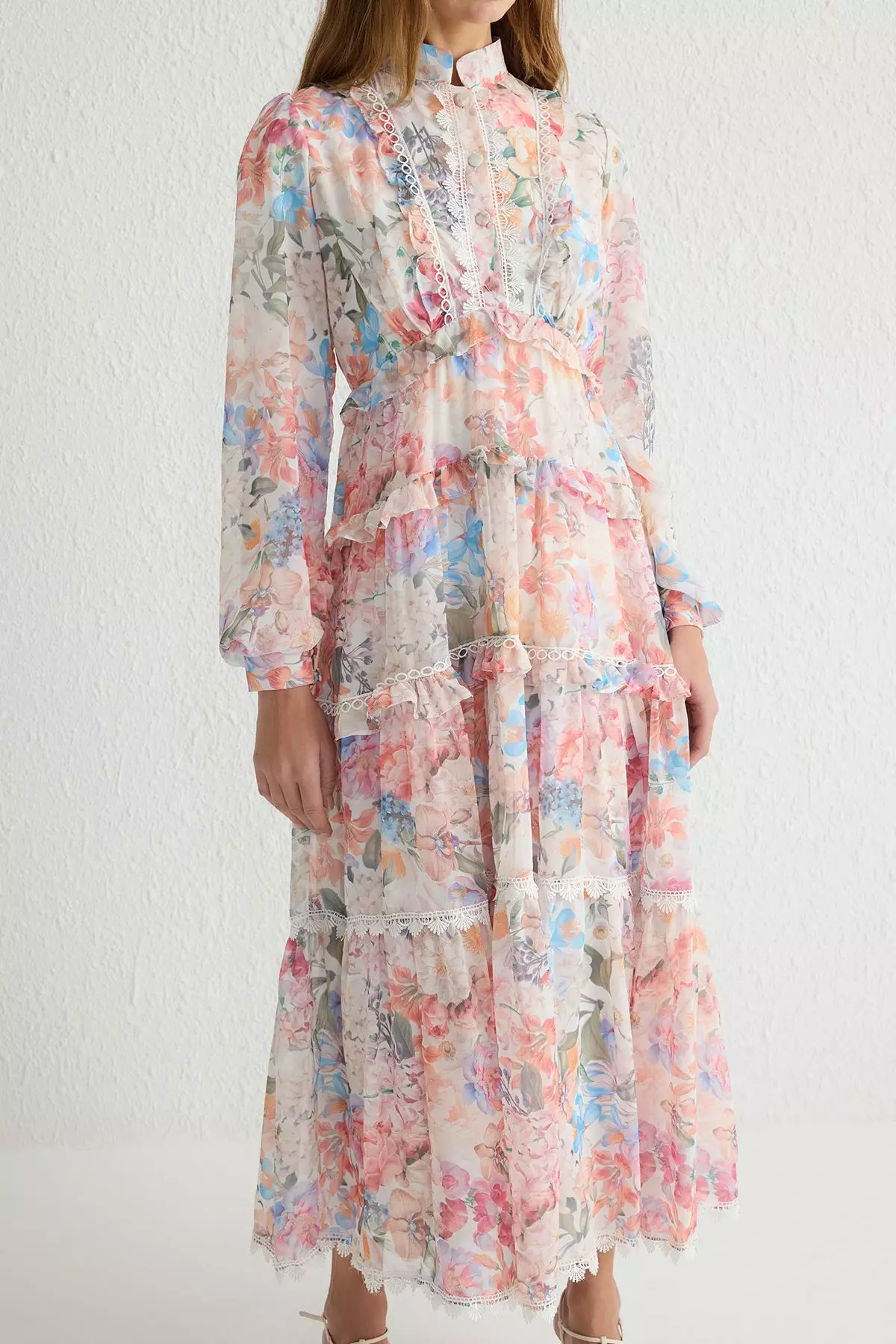 Multicolored Floral Patterned Lined Chiffon Woven Dress TCTSS25EB00050