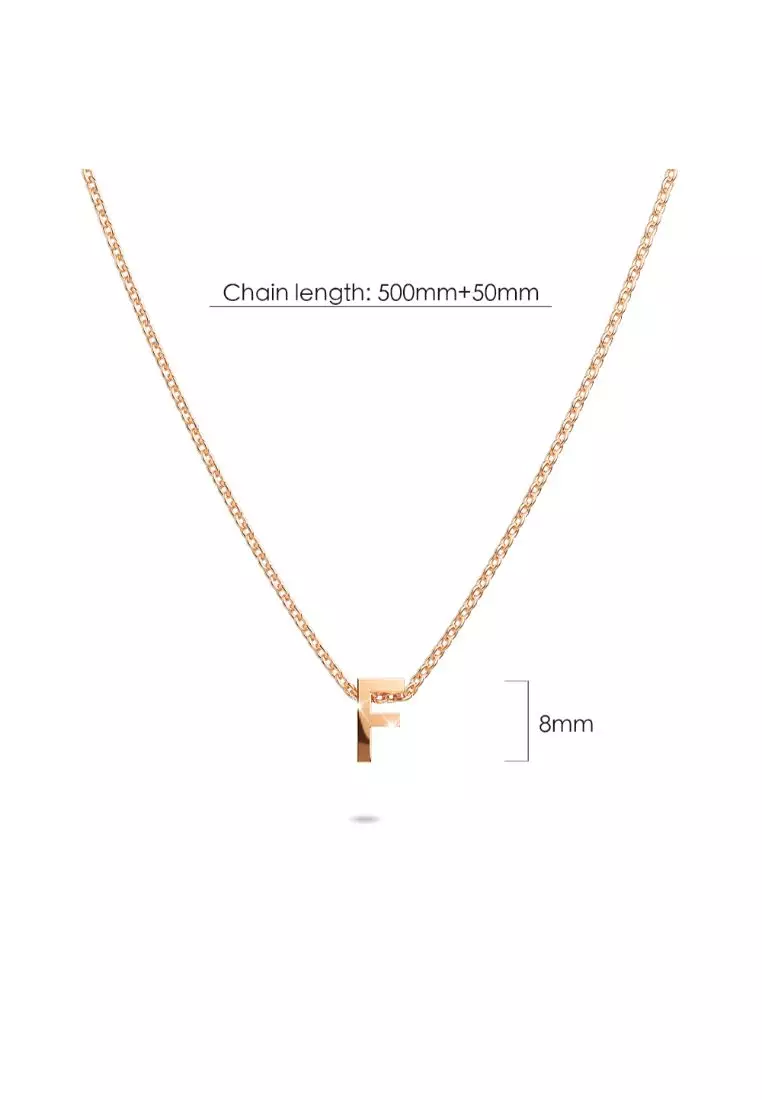 Initials Brick Alphabet Letter Necklace Rose Gold Layered Steel Jewellery - F