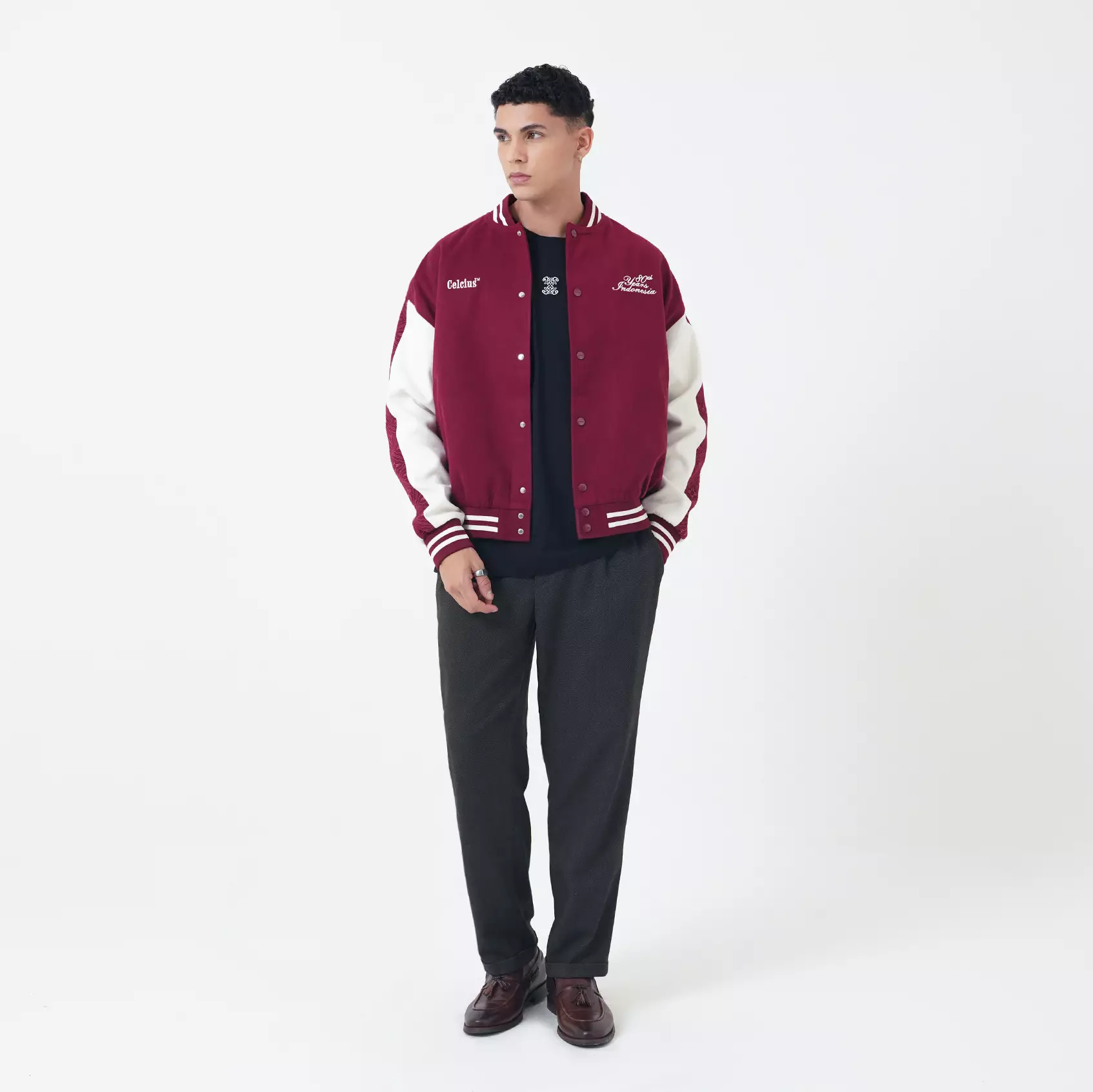 CELCIUS 80 Thn Stamps Varsity Jacket I31000393C Maroon