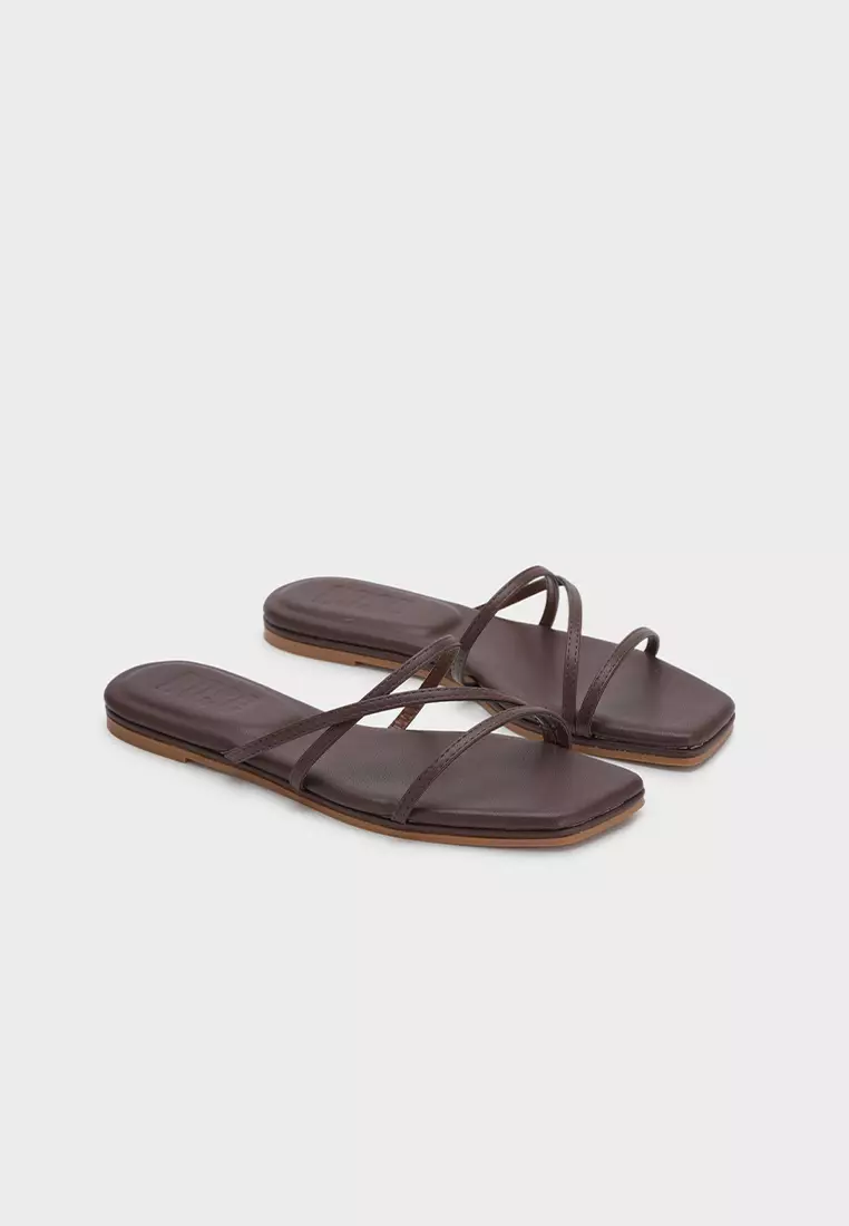 CLOUDFOAM CUSHIONED SQUARE TOE STRAPPY FLAT SLIDES