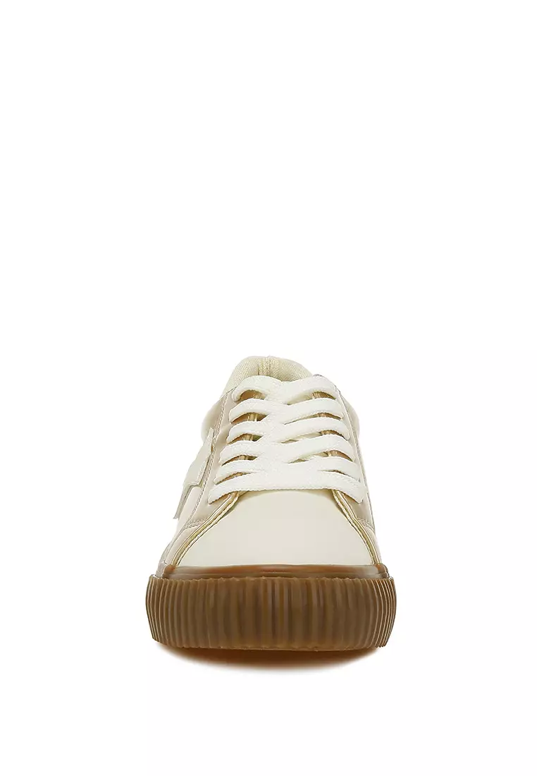 Metallic Faux Leather Star Sneakers in Gold