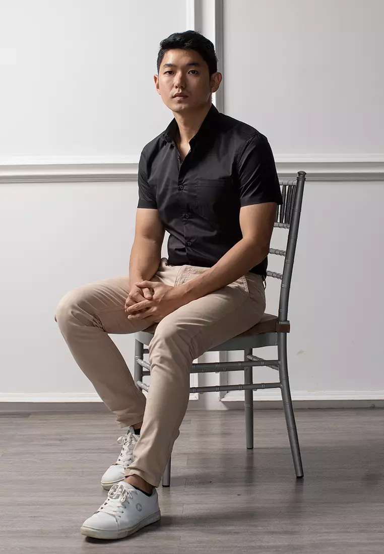 Kemeja Tangan Pendek Formal Stretch Oxcon Black