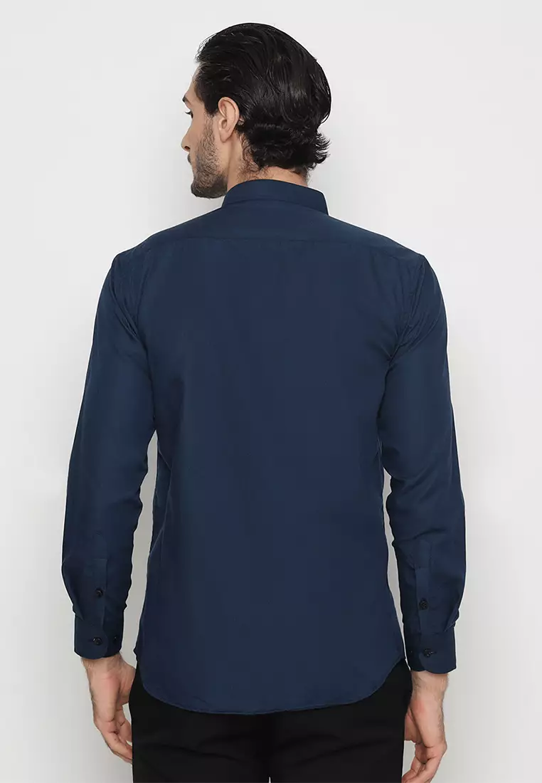 Enzy Basic Kemeja Shanghai Oxford Panjang - Navy