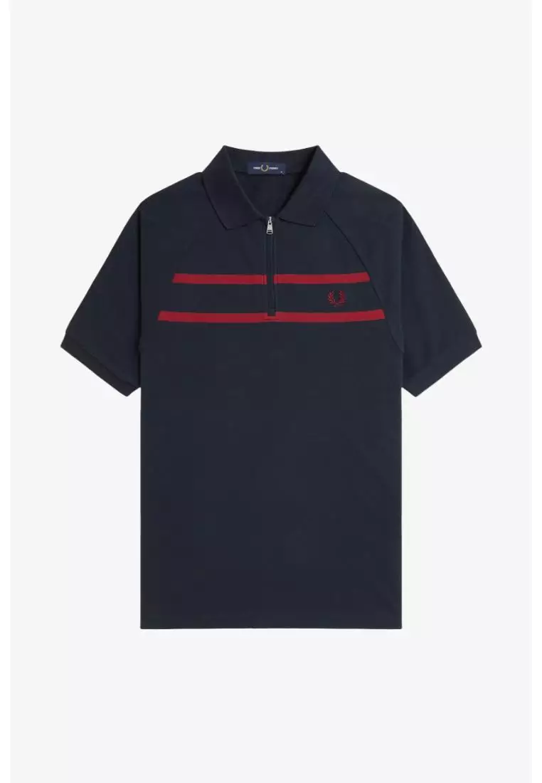 Buy Fred Perry Fred Perry M1726 Pique Zip Neck Polo Shirt (Navy