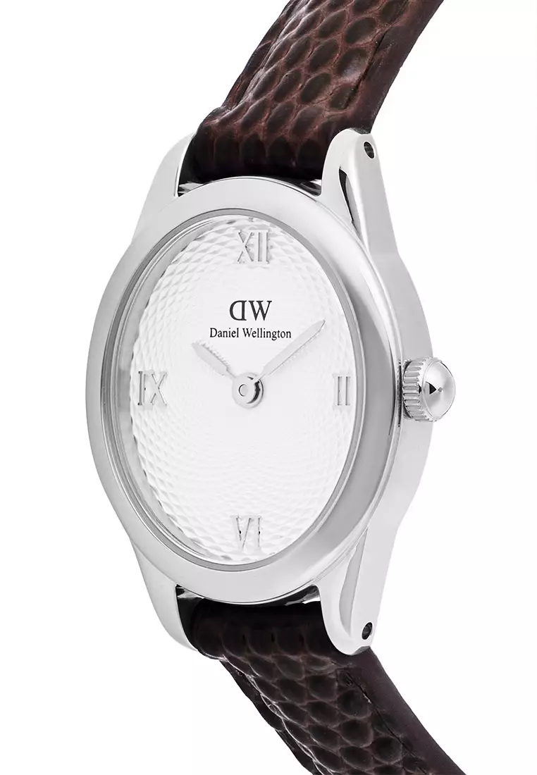 Ophelia Mini Dark Brown Lizard White Guilloché Silver - Women Watch Stainless Steel Leather Strap watch DW Official Authentic Original 女士手錶 不銹鋼手錶 DW 官方 真皮手錶 正品