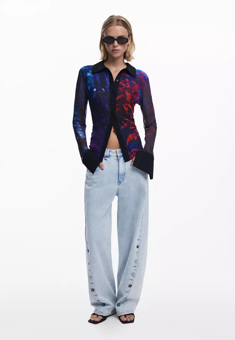 Buttoned chiffon T-shirt