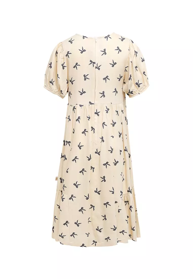 Pito Dito Girl Binge Dress Midi Anak Cream Motif Pita