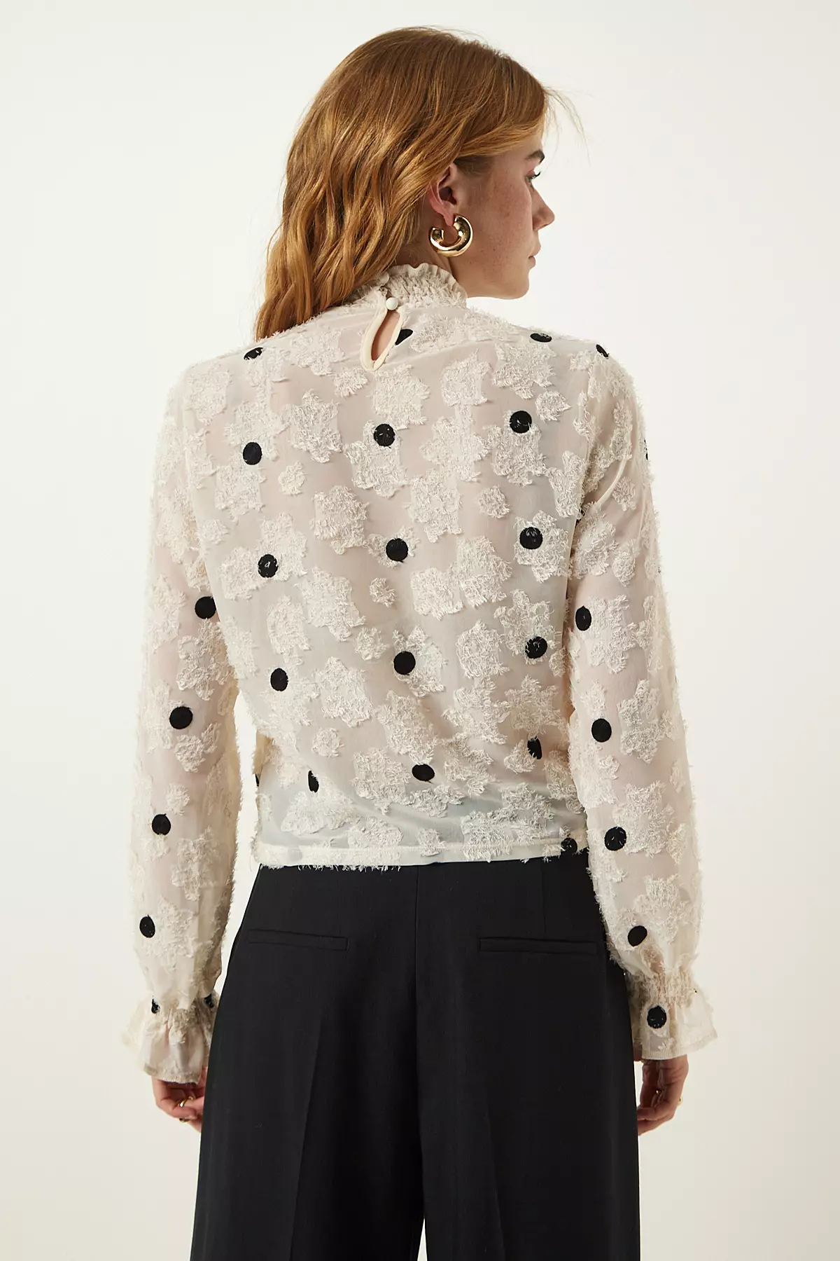 Cream Melted Polka Dot Woven Blouse Tp00020