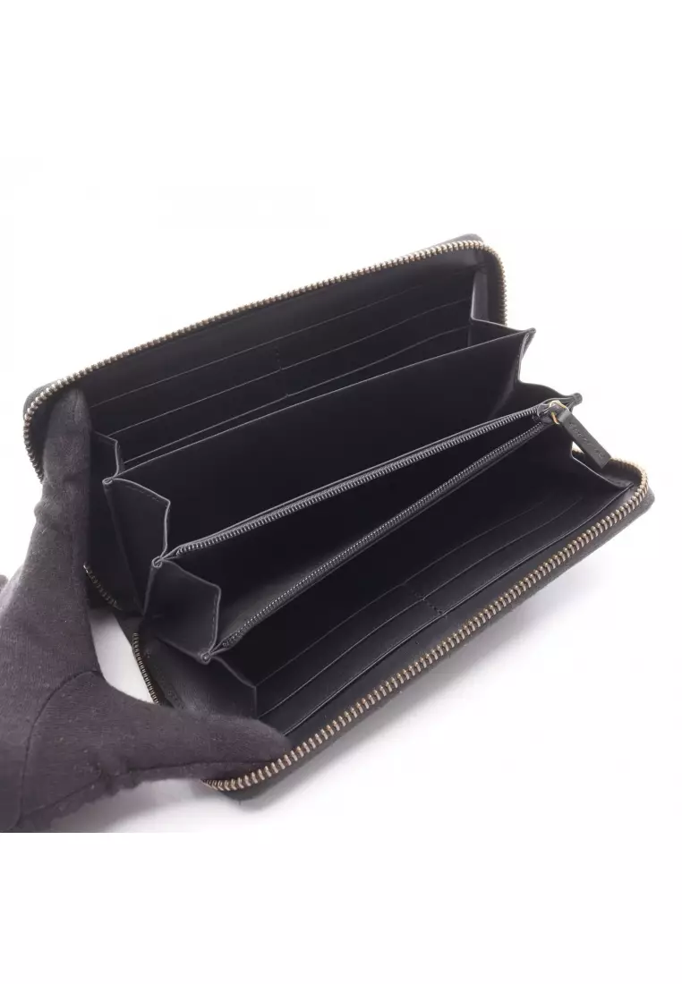 Pre-Loved Gucci snake round zipper long wallet leather black