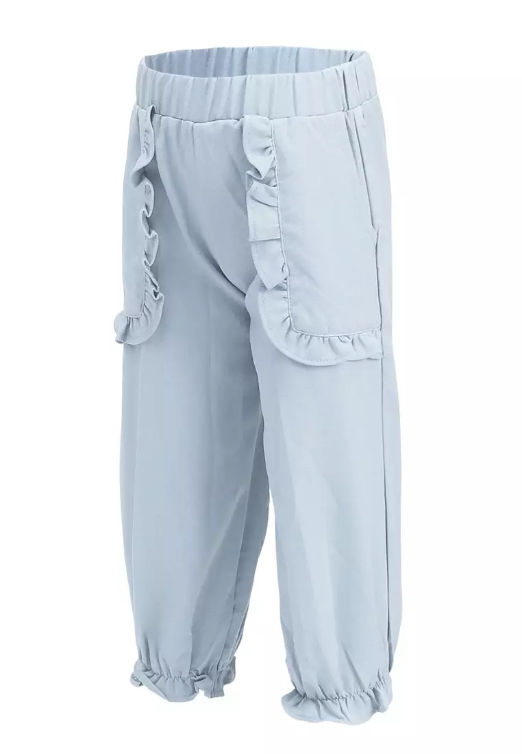 Yocelyn Celana Panjang Anak Perempuan Variasi Saku Pants Kids Daily Motif Polos Material Crepe ORIGINAL - Light Blue