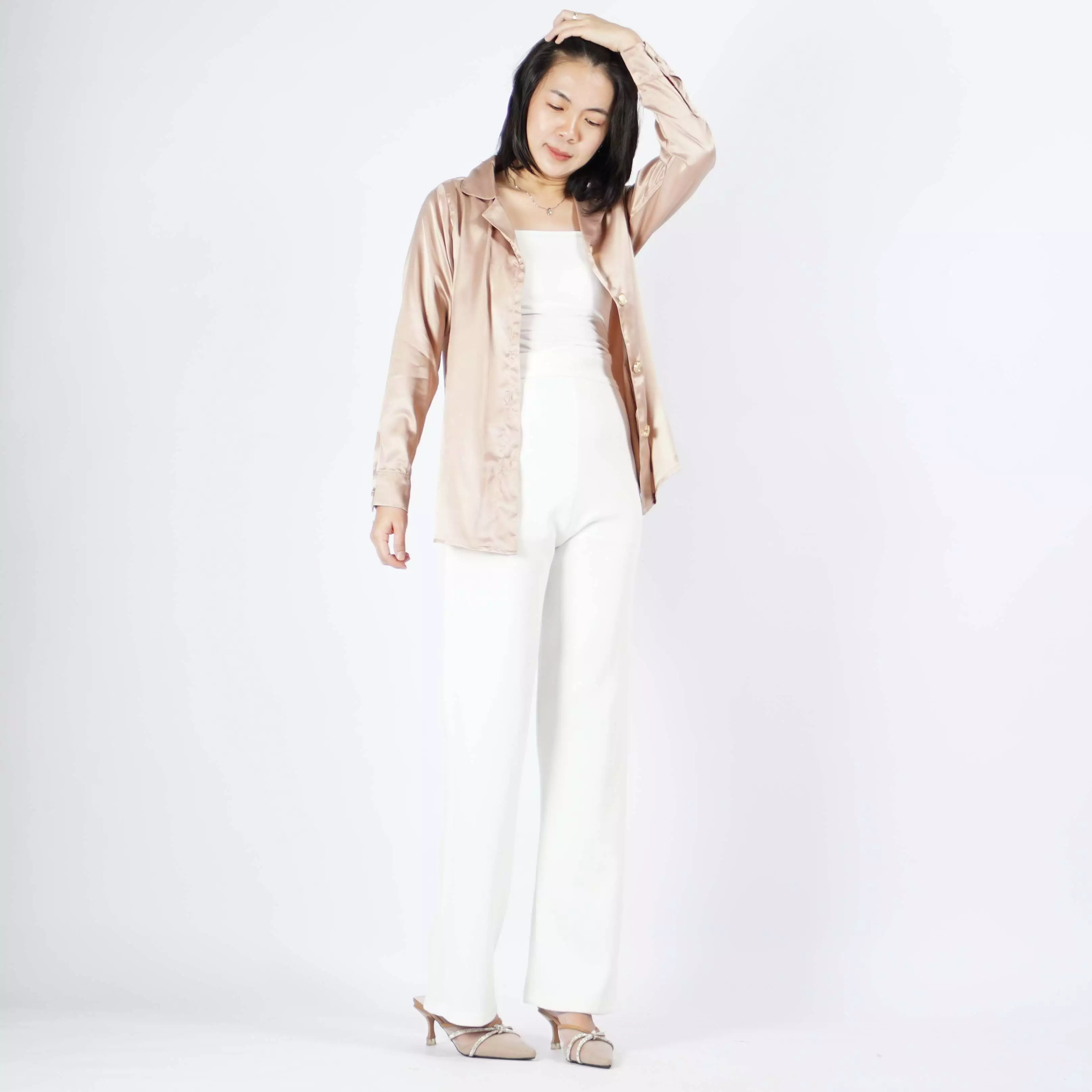  Kemeja Satin VICTORIA Kemeja Wanita Gaya Korea - Coksu