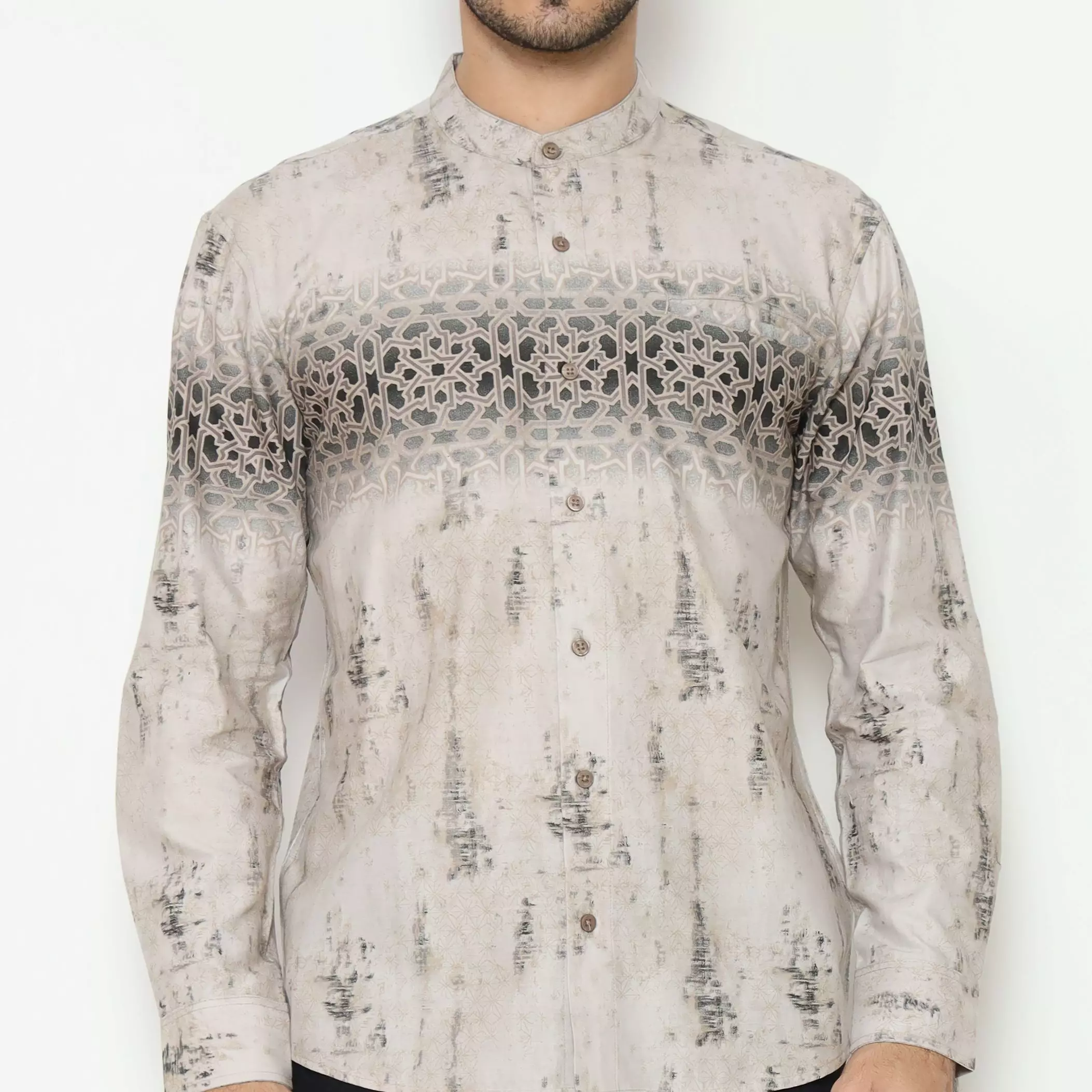 AMK Kemeja Koko Printing Pria Lengan Panjang KK Zayed L/s Khaki