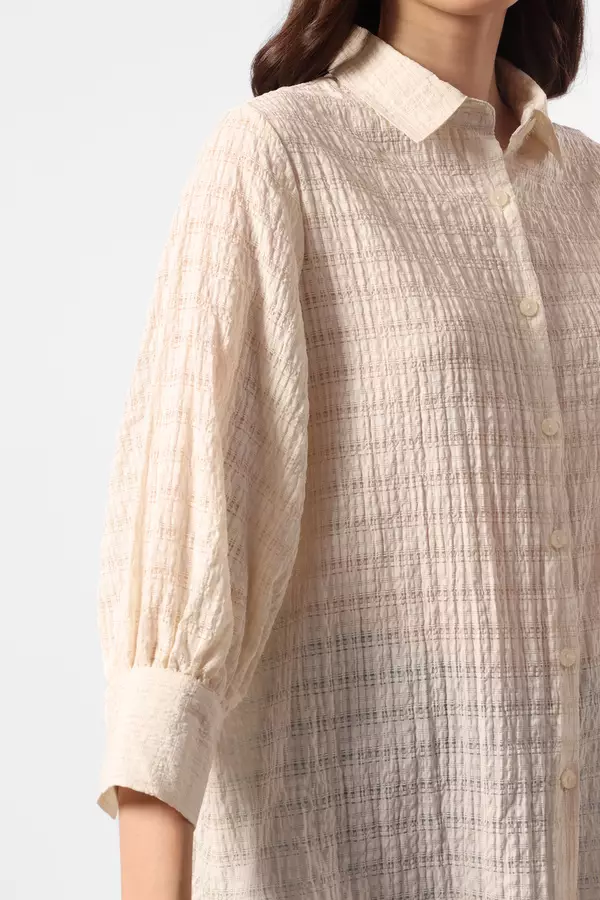 MINIMAL - Mirza - Sheersucker Ruffle Shirt - Off White Colour Offwhite