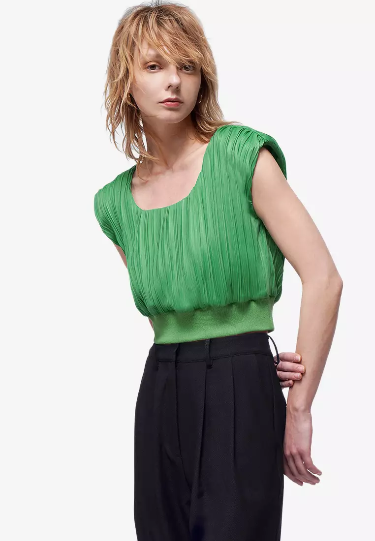 Buy Saturday Club Wide Shoulder Plissé Top 2024 Online ZALORA Philippines