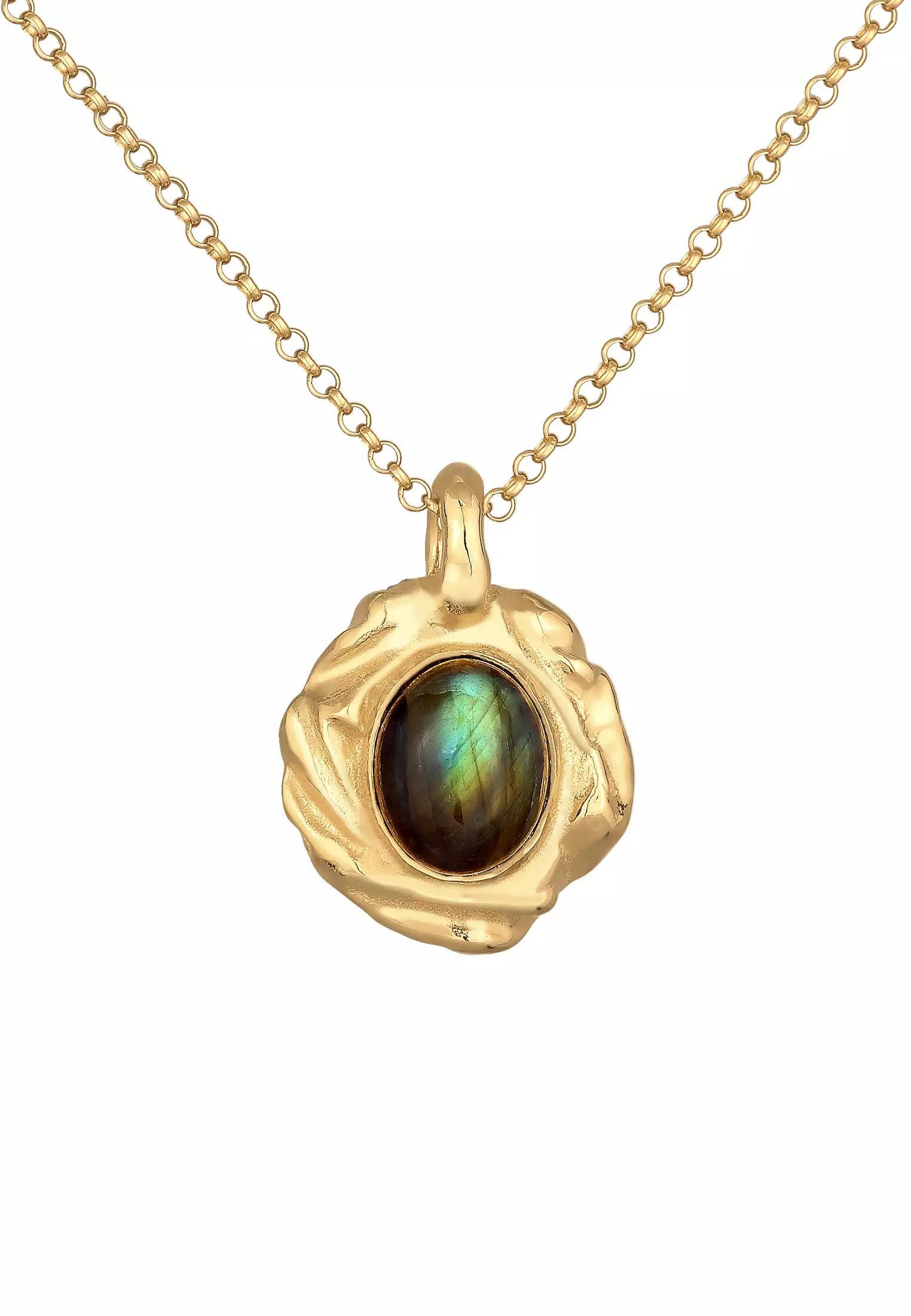 Necklace Organic Pendant Oval Labradorite Gemstone Gold Plated