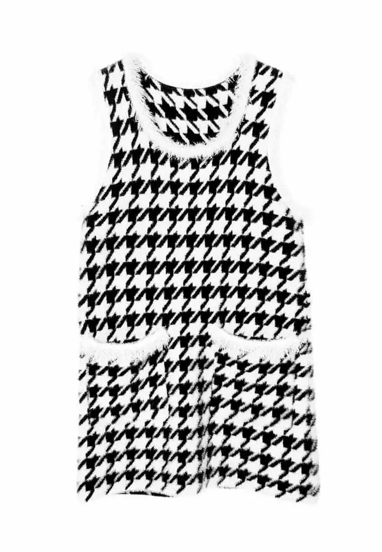 Houndstooth Pattern Sleeveless Dress