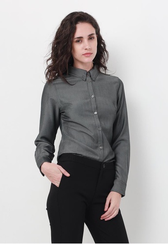Nicole Exclusives grey Nicole Exclusives Long Sleeves Collared Shirt 37A66AA4066F4CGS_1