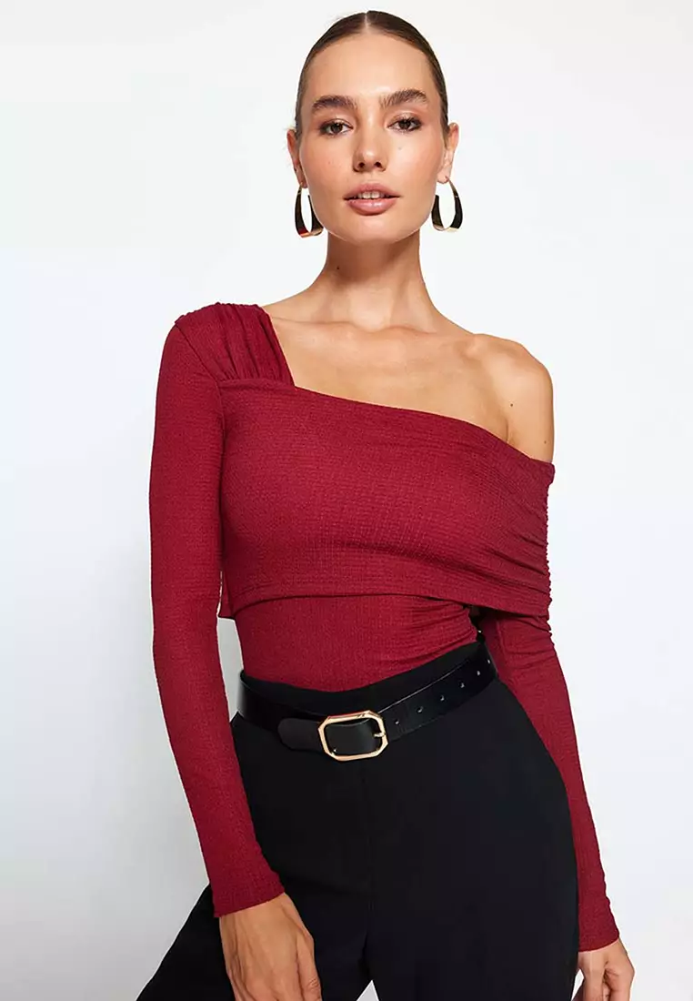 Jual Trendyol Asymmetrical Collar Detail Knitted Bodysuit Original