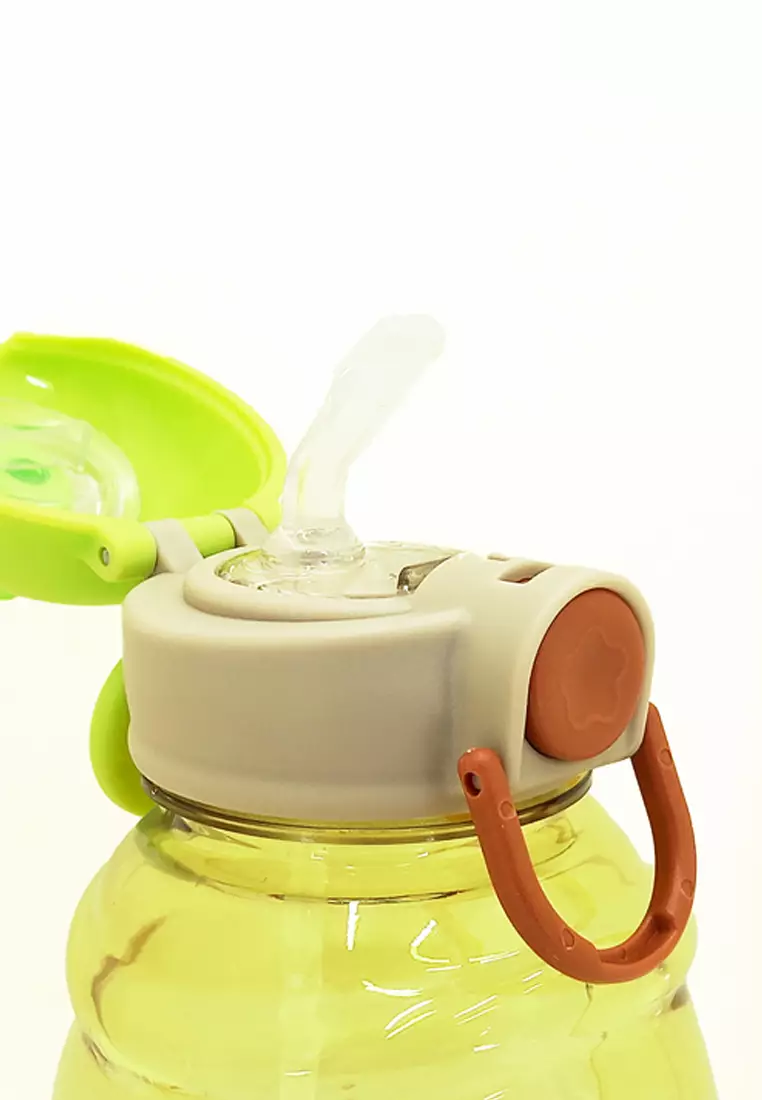 Wakakids Botol Minum Anak Plastik Model Boneka dengan Sedotan dan Tali Panjang Free Sticker Lucu 2D dan 3D 1 Liter K262 Venhs Hijau