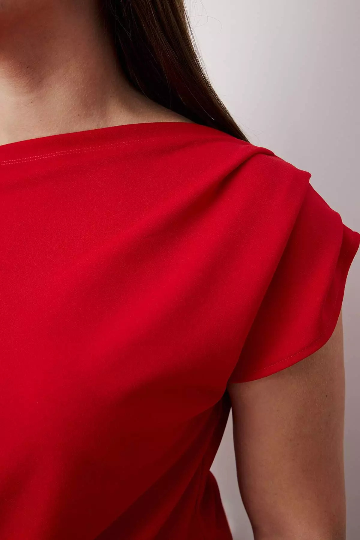 Red Crepe Knitted Plus Size Blouse