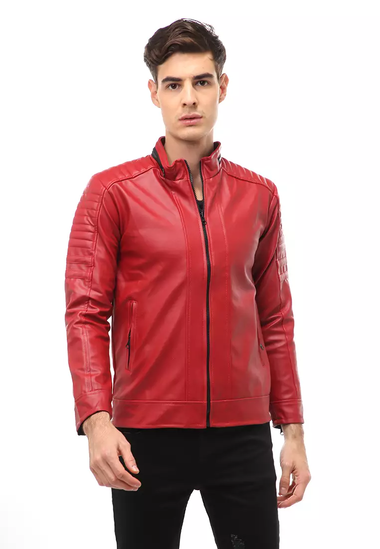 Halbert Outerwear Jaket Kulit Pria Waterproof & Windproof Material Leather ORIGINAL - Red