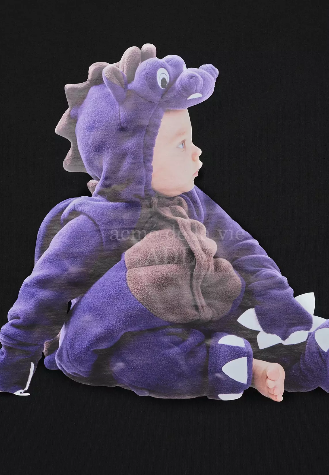 Baby Face Short Sleeve Tshirt - Black Purple Dinosaur