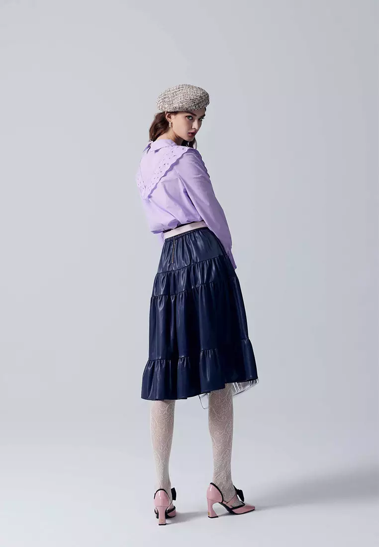 Hollow Out Detail Purple Blouse