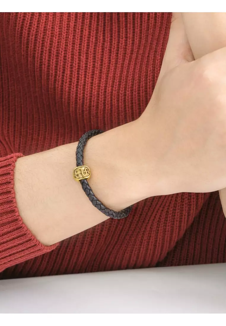 999 24K Solid Gold Noir Rod of Asclepius Charm 92007C (Bracelet not included)