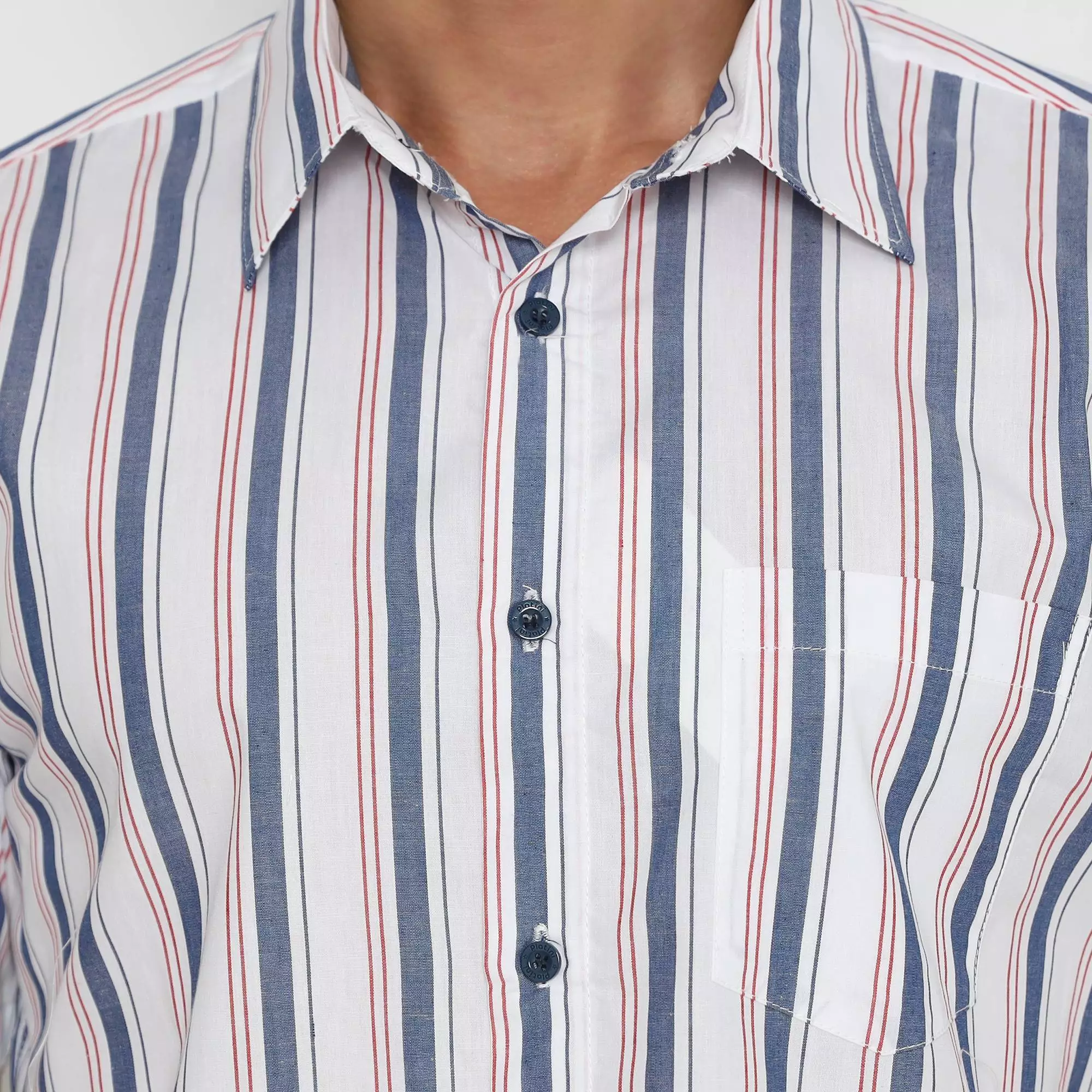 Platini Kemeja Motif Salur Pria Lengan Pendek Katun Biru 73465