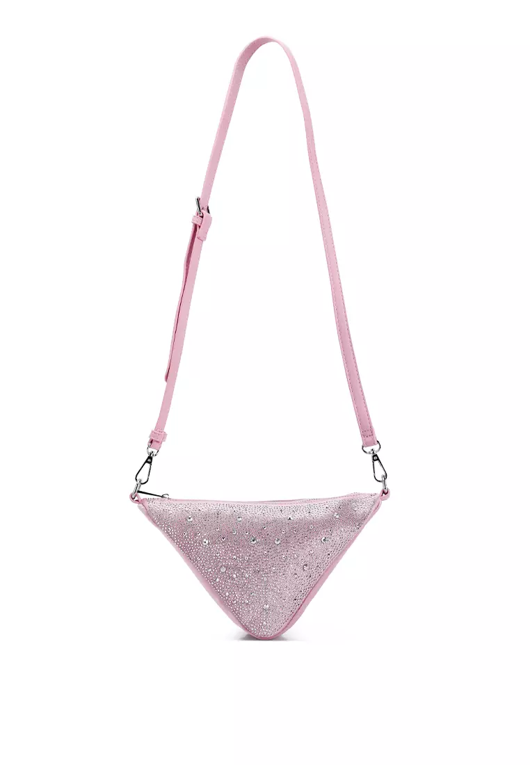 Rhinestone Embellished Triangle Bag in Light Pink