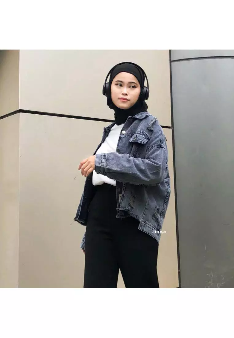 Ripped Jaket Jeans Oversize Vintage Black Acid