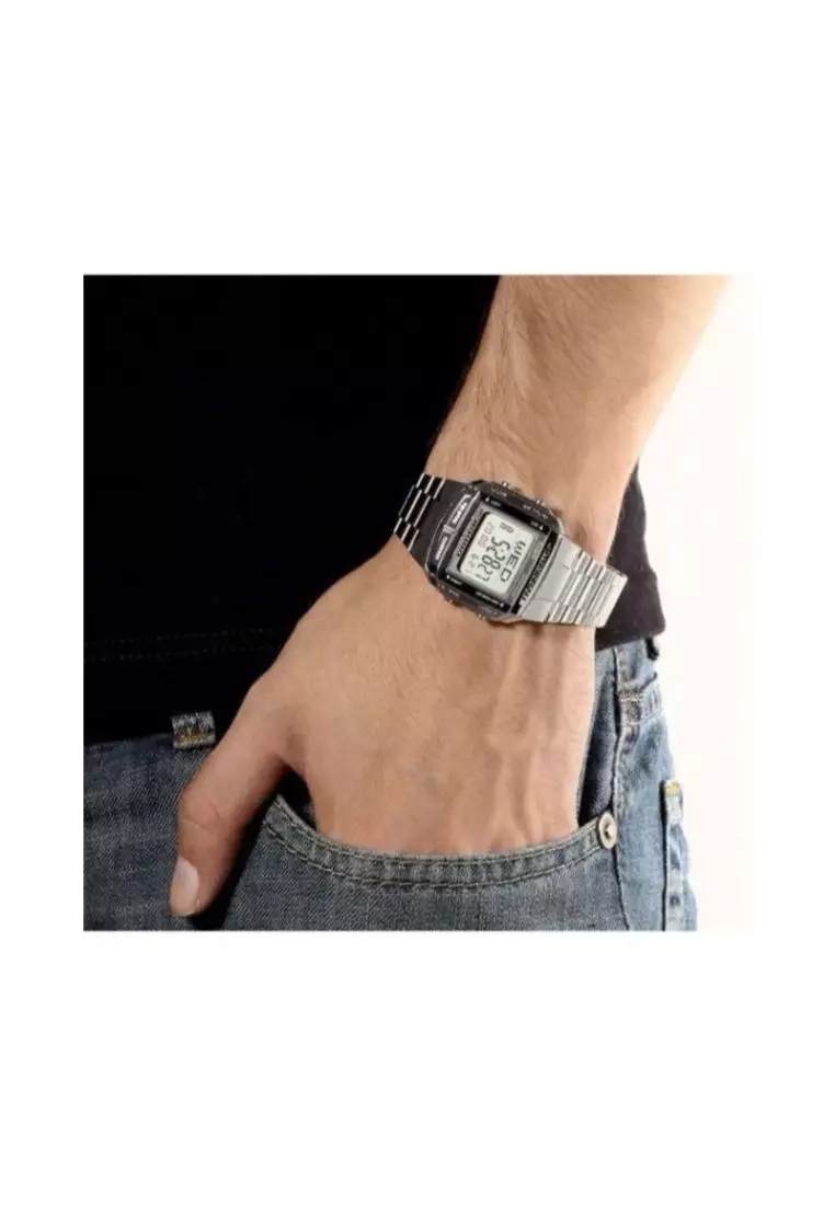 Men's Digital Watch DB-360-1A Data Bank Silver Stainless Steel Band Watch for Men