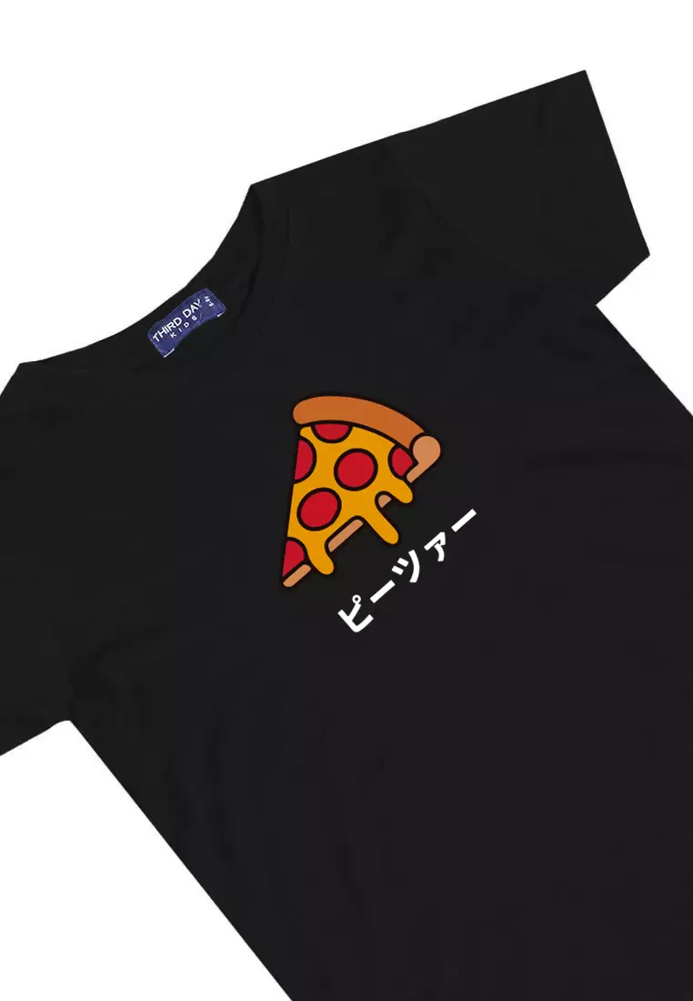 KU042 Kaos Anak Bahan Adem Halus "pizza" hitam