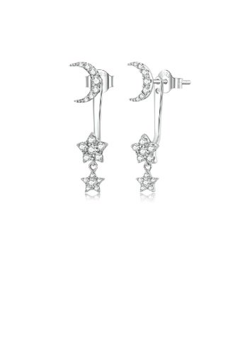 Glamorousky white 925 Sterling Silver Fashion Simple Moon Star Long Earrings with Cubic Zirconia 71633ACD91CCB9GS_1