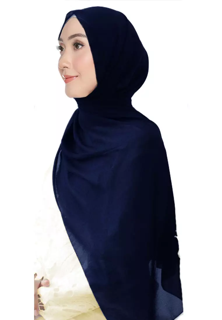 Daily Plain Shawl Eyelash Hem Navy