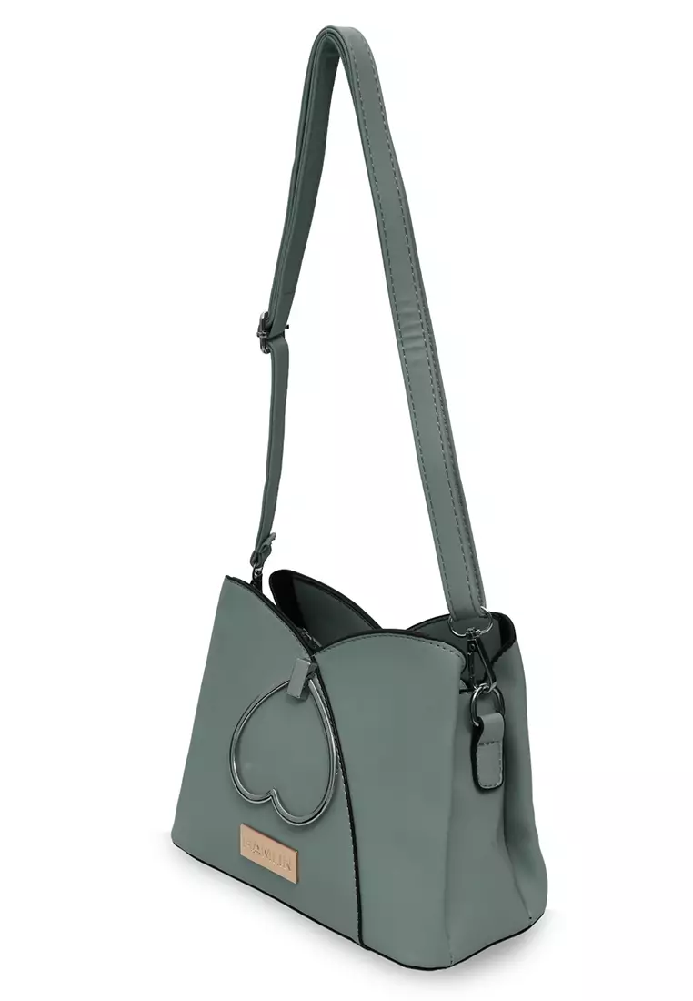 Eilaria Tas Selempang Wanita Love Design Sling Bag Large Compartment Material Leather ORIGINAL - Green