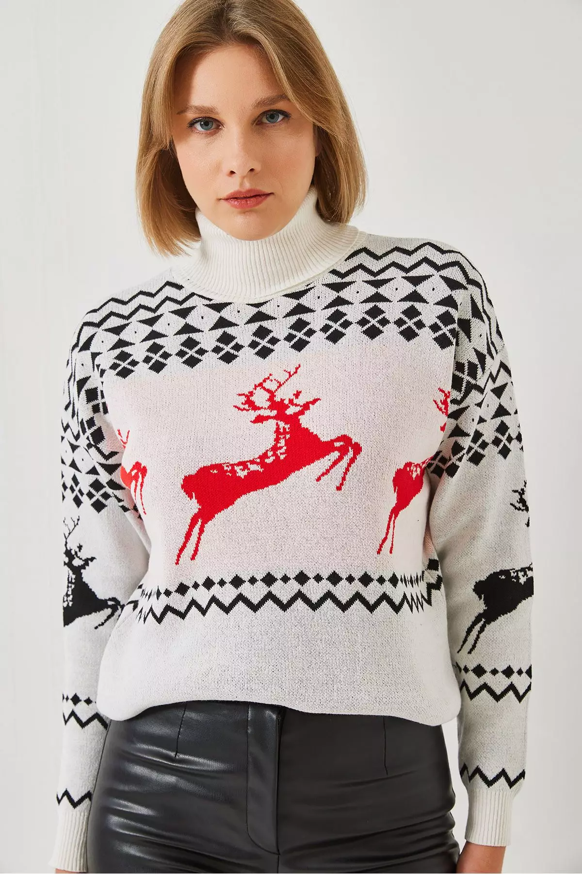 Women's Turtleneck Sweater With Deer Pattern 20246224