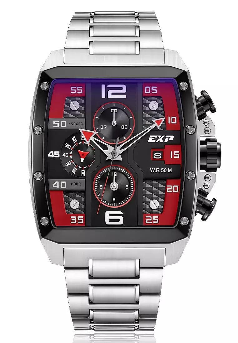 Expedition EXP - Jam Tangan Chronograph Pria - Silver Case Red Dial - Stainless Steel - 6636BCBTBRE