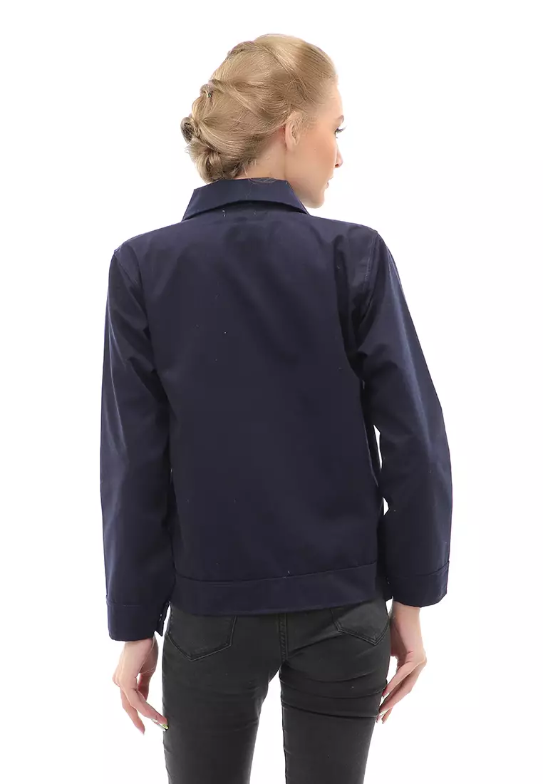 Hardwin Jacket Outer Wanita Jaket Pocket Zippy Material Baby Canvas ORIGINAL - Navy