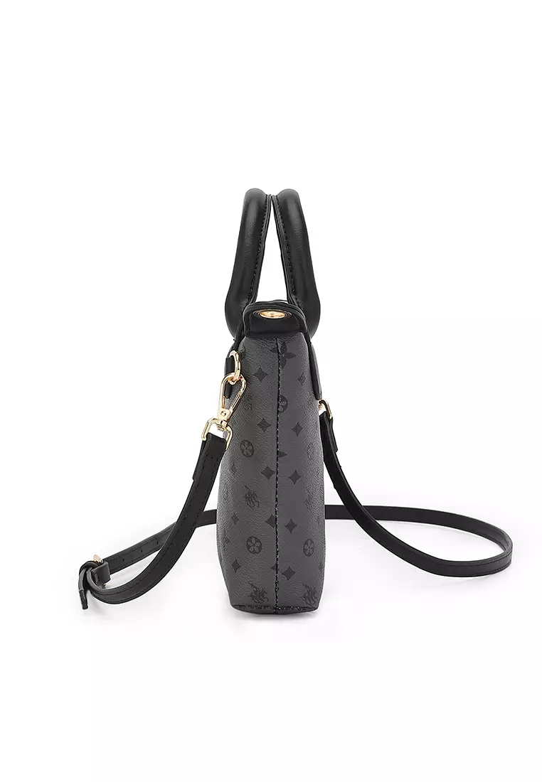 Women's Monogram Top Handle Bag / Sling Bag / Crossbody Bag - Black