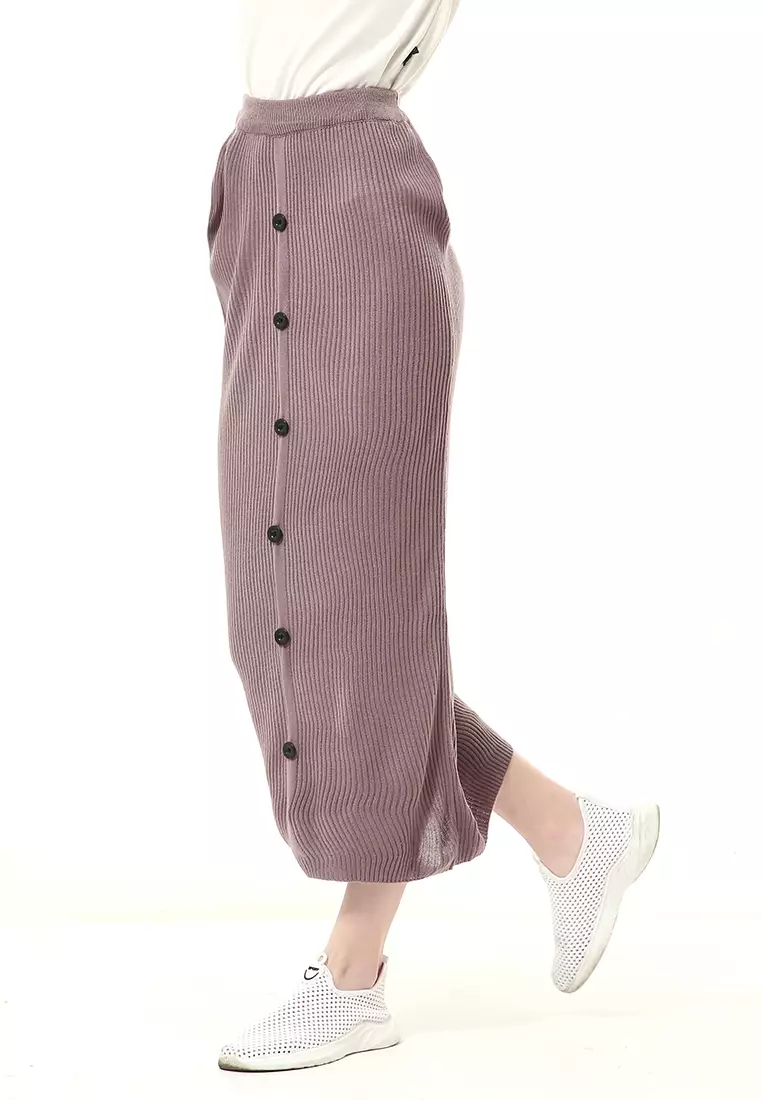 Deliana Rok Rajut Kancing Bawahan Wanita Premium Quality - Burgundy