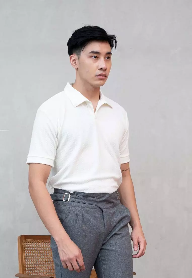 Houseofcuff Polo Shirt Rajut Stretch Lengan Pendek Pria Putih