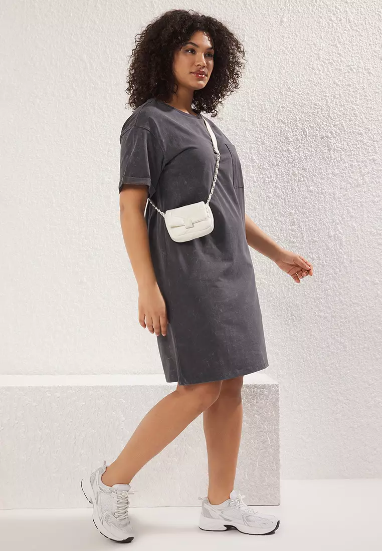 Crew Neck Washed Knit Plus Size T-Shirt Dress