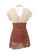 YG Fitness brown and beige Color Block Gauze Low V One-Piece Swimsuit 4F42DUS1997D6FGS_2