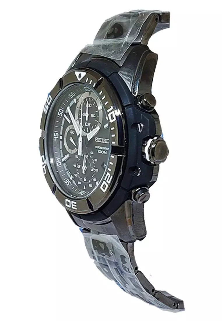 Jam Tangan Pria Seiko Original Garansi Resmi SNDB49 SNDB49P1 Strap Stainless Steel Black Chronograph