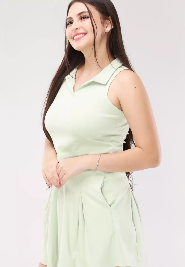 Cotton Spanrib Knits Sleeveless Terno Skort