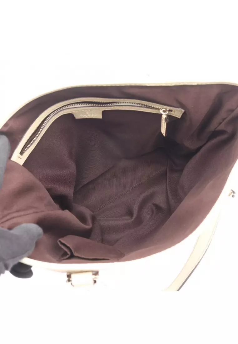Pre-Loved Gucci GG canvas Shoulder bag tote bag canvas leather beige off white