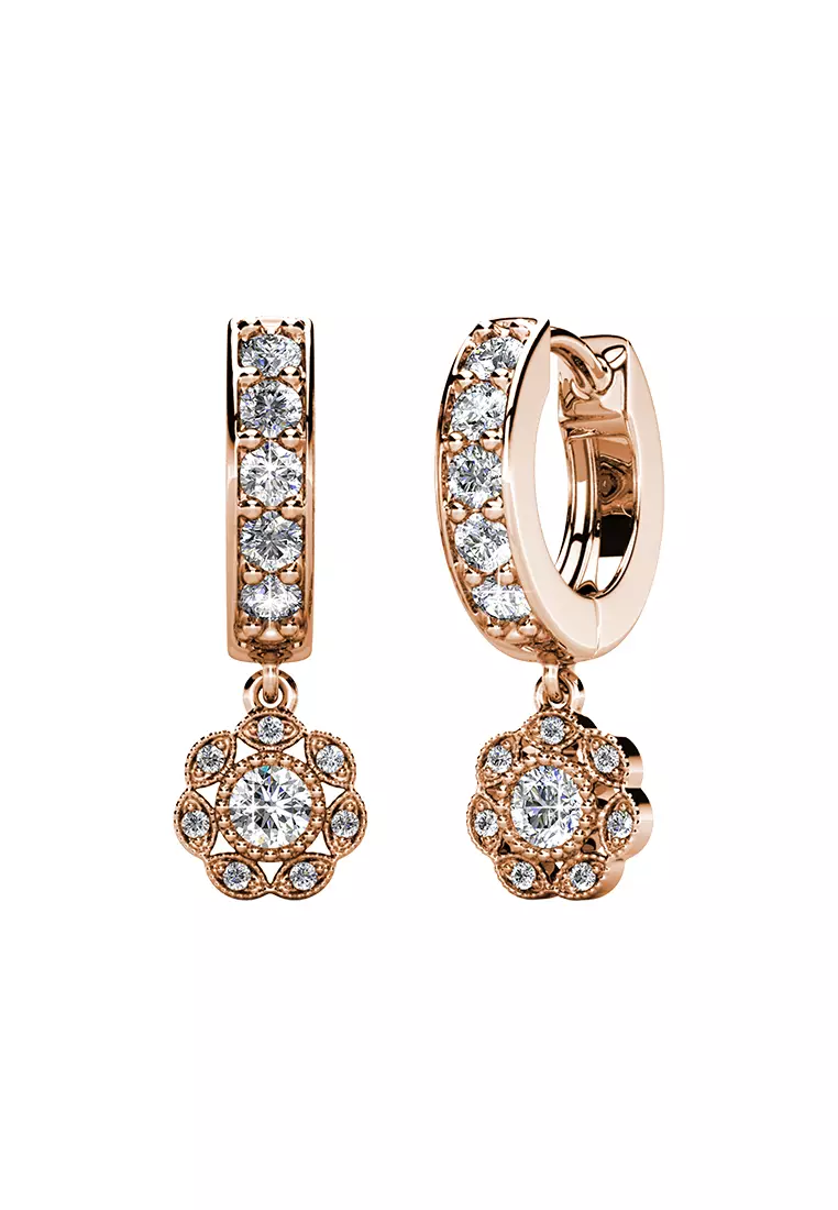 Her Jewellery Floral Hoop Earrings (Rose Gold) - Luxury Crystal Embellishments plated with 18K Gold